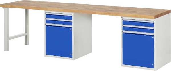 Etabli RAU série 7000 - modèle 7503-8, L3000 x P700 x H890 mm, base système L3000 x P650 x H850 mm, avec 4 tiroirs et 2 portes, 03-7503A8-307B4M.11