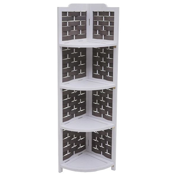 Étagère d'angle Mendler HWC-K85, étagère de support d'étagère, étagères pliables 4, bois de paulownia 110cm, blanc, tresse anthracite, 97657