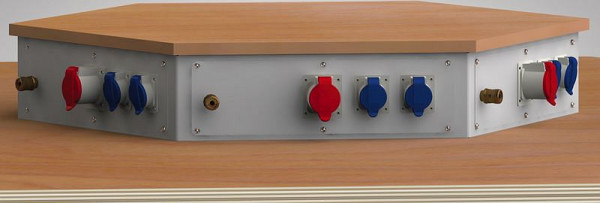 Fixation énergétique KLW à 6 angles pour longueur de poste de travail 1350 mm, avec plaque de recouvrement en hêtre multiplex, 6E-EAB-K135-003