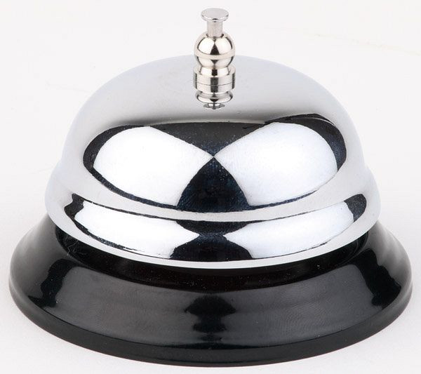 Sonnette de réception APS, Ø 10 cm, hauteur : 6,5 cm, chromé brillant, pied en métal noir, 71433