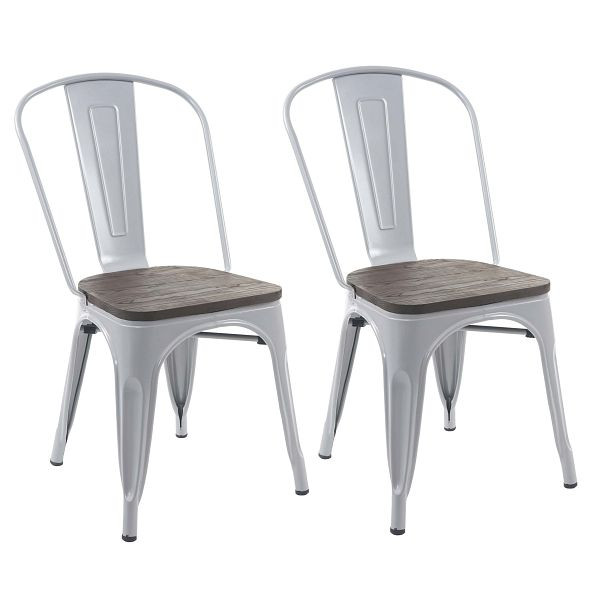 Mendler HWC-A73 lot de 2 chaises avec assise en bois, chaise de bistrot, chaise empilable, design industriel en métal, empilable, gris, 70406