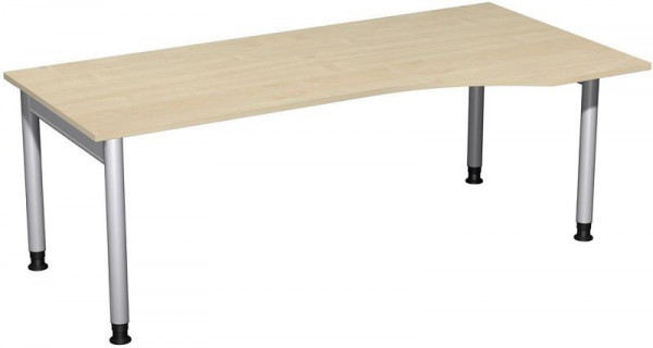 Bureau PC geramöbel droit, réglable en hauteur, 2000x1000x680-820, érable/argent, N-657313-AS