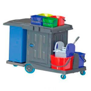 Chariot de ménage/chariot de service RMV PE Safety avec armoire, verrouillable, RMV10.004
