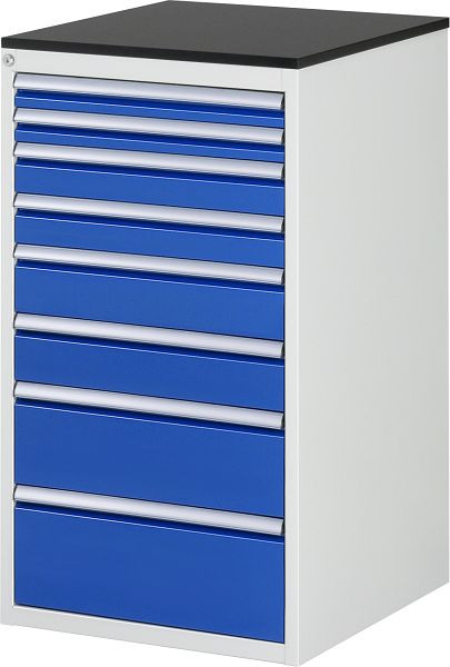 Armoire à tiroirs RAU série 7000, L580xP650xH1030mm, tiroirs : 2xH60, 2xH90, 2xH120, H180, H210mm, plan de travail mélaminé résineux, 03-L7.11A-M.11