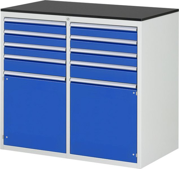 Armoire à tiroirs RAU 7000, 1145x650x1030mm, gauche: 3x90, H120mm, porte battante, droite: 3x90, H120mm, porte battante, revêtement en résine mélamine, 03-LL7.3.3AM.11