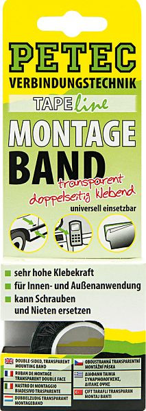Ruban adhésif de montage Petec, transparent, 19 mm x 0,2 mm x 2 m, carte Sb, VE: 10 pièces, 87192