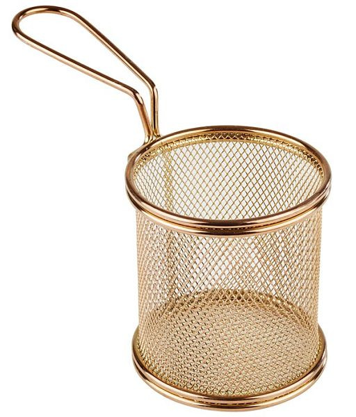 Panier de service APS, Ø 9 cm, hauteur : 8,5 cm, anse 9 cm, acier inoxydable, aspect doré, -SNACK HOLDER-, 40603