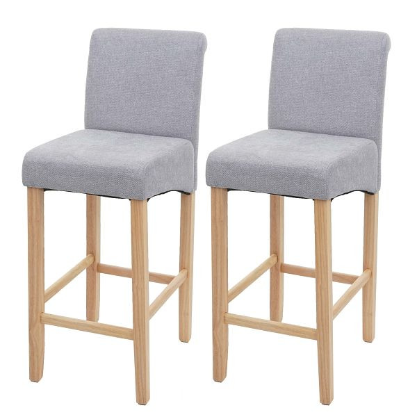 Ensemble de 2 tabourets de bar Mendler HWC-C33, tabouret de bar, bois, gris clair, pieds clairs, tissu/textile, 74627