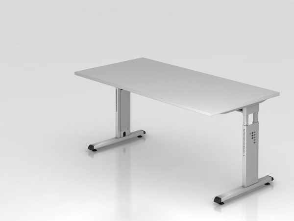 Bureau Hammerbacher pied C 160x80cm gris/argent, hauteur de travail 65-85 cm, VOS16/5/S
