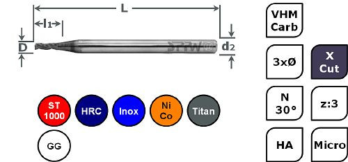SPPW VHM + X.Cut 3xØ L : 39x5,0 z : 3 d3 Ø1,7, 6785330170