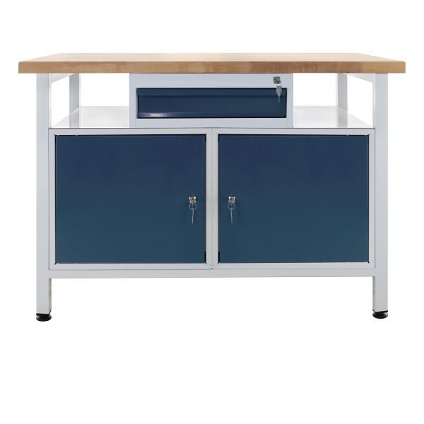 Etabli ADB 1 tiroir + 2 portes, étagère, dimensions : 1200x600x840mm (LxPxH), couleur table de travail : gris, RAL 7035, couleur tiroir : gris anthracite, RAL 7016, 42942