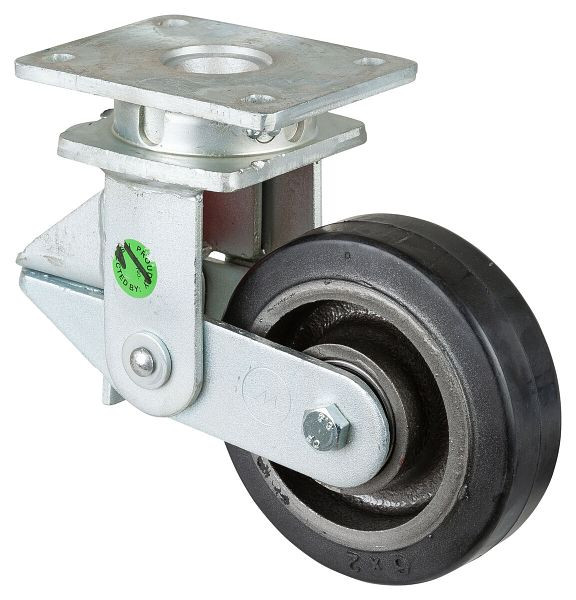 Roulettes BS Roulette lourde suspendue, largeur de roue 50 mm, Ø roue 150 mm, capacité de charge 350 kg, bandages élastiques noirs, corps de roue coulé, roulements à billes, T100.B81.150