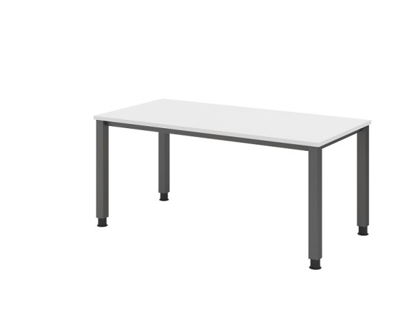Bureau Hammerbacher QS16, 160 x 80 cm, plateau : blanc, épaisseur 25 mm, structure à 4 pieds en graphite (similaire à RAL 7012), hauteur de travail 68-83,5 cm, VQS16/W/G