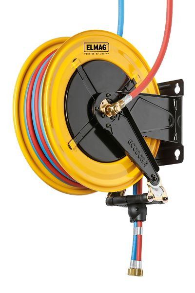 Enrouleur de tuyau industriel ELMAG '540/78' pour oxygène/acétylène, 25m, 2x3/8'mm, 20 bar, 43593