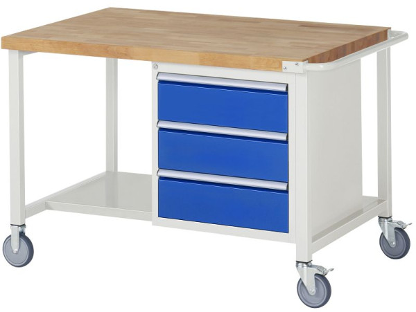 Etabli mobile RAU série 8000, 3 x tiroirs, étagère, 1250x880x900 mm, 05-8157A6-129B4S.11