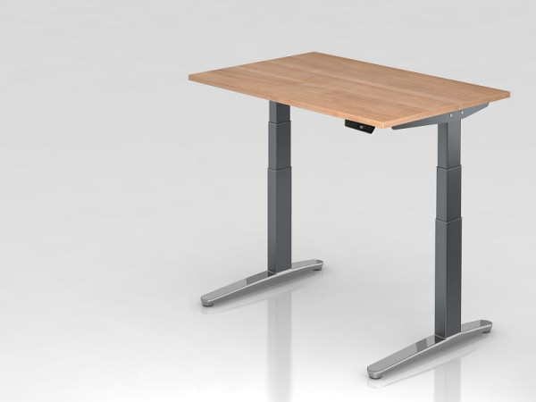 Bureau assis-debout électrique Hammerbacher 120x80cm noyer/graphite, poli, forme rectangulaire, VXBHM12/N/GC