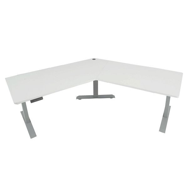 Bureau Mendler HWC-D40, bureau d'ordinateur, 120° réglable en hauteur électriquement, blanc, gris, 75762+75758