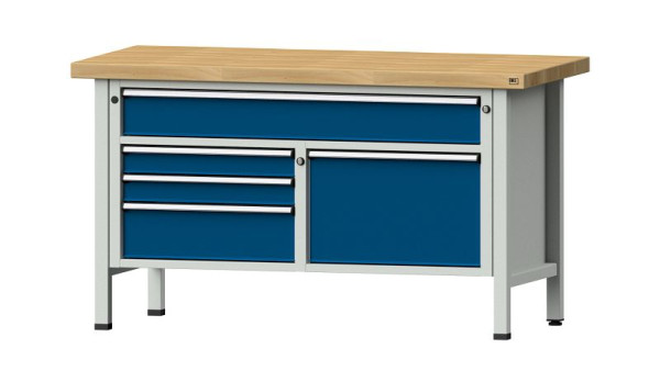 Établis ANKE Établi en caisson, modèle 256 V, 1500 x 700 x 850 mm, RAL 7035/5010, BMP 50 mm, 304.098