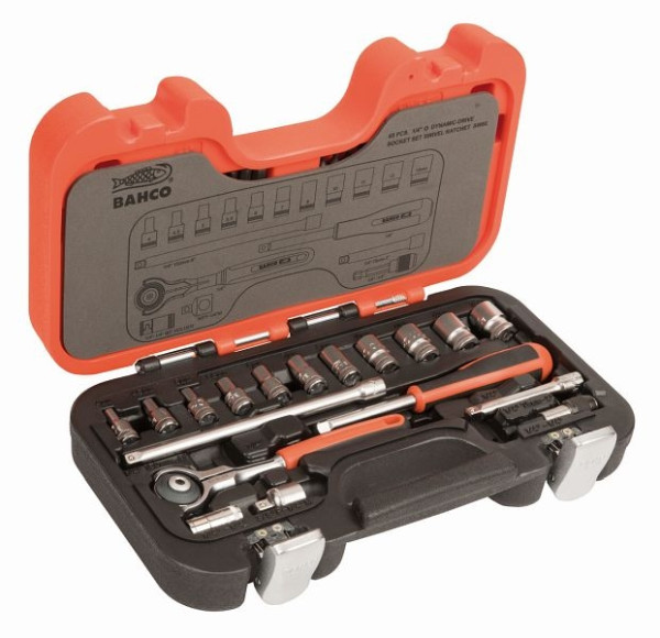 Jeu de cliquets à tête pivotante 1/4" Bahco, 65 pièces, dans un étui rigide, SW65