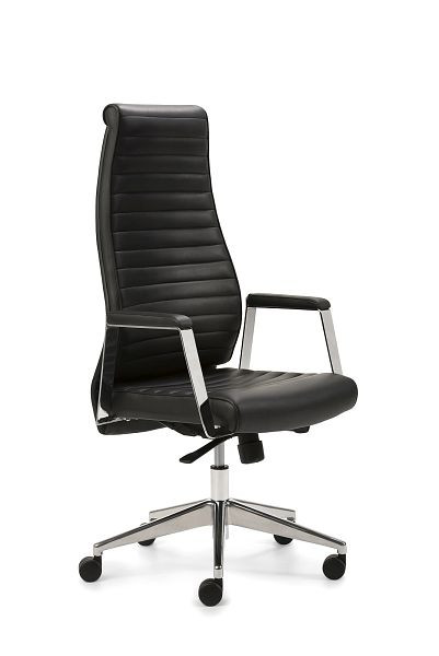 Mayer Sitzmöbel fauteuil de direction myDELUXE, revêtement avant en cuir véritable noir, piètement en aluminium poli, 2491