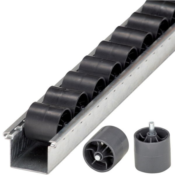 Rail à galets BITO galets SDS /ESD avec axe acier 2000, pas : 28 sans perforation, vendu au mètre, C0630-0114