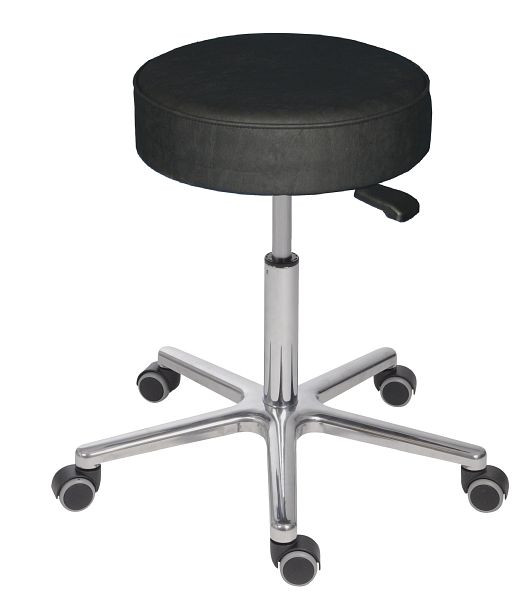 Tabouret Lotz XXL, assise en cuir synthétique, noir, Ø 400 mm, hauteur d'assise 560 - 740 mm, piètement en aluminium, pour personnes jusqu'à 180 kg, 3690.1-10