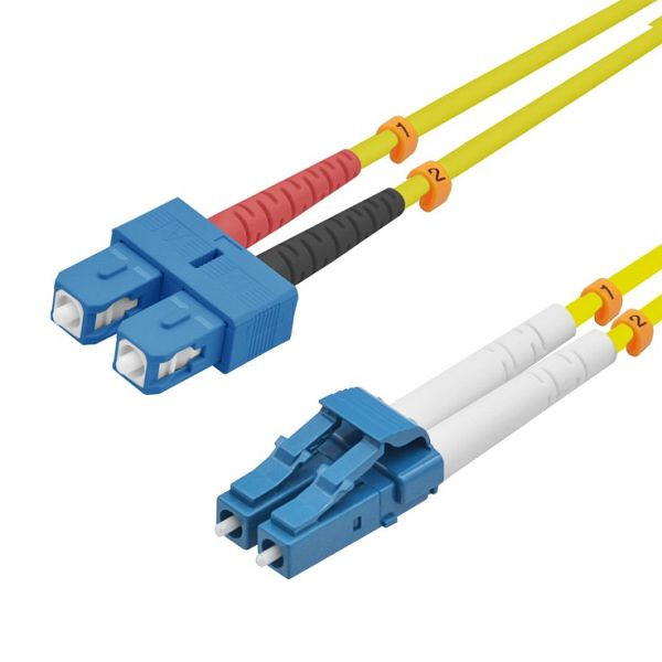 Câble patch fibre optique Helos LC/SC duplex 9/125µm OS2 jaune 15,0m, 216669