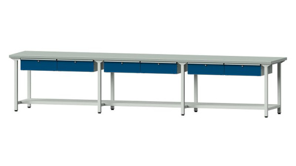 Bancs de travail ANKE table de travail, modèle 205, 4050 x 800 x 840 mm, RAL 7035/5010, ZBP 40 mm, 401.560