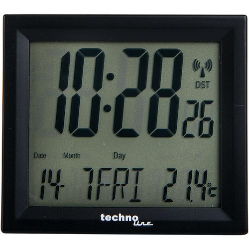 Réveil radio-piloté Technoline, horloge radio-pilotée DCF-77 avec possibilité de réglage manuel, dimensions : 90 x 80 x 45 mm, alimentation : 2 x AA Mignon, LR06 (non inclus), WT 199
