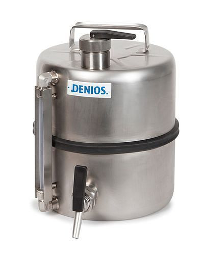 Récipient de niveau de sécurité DENIOS en acier inoxydable, avec robinet et indicateur de niveau, 10 litres, 125-487
