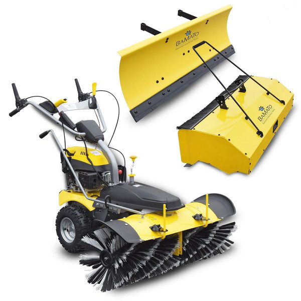 Balayeuse BAMATO, démarrage électrique, vitesse de brosse variable, avec bac de récupération et lame à neige, KEM-1000