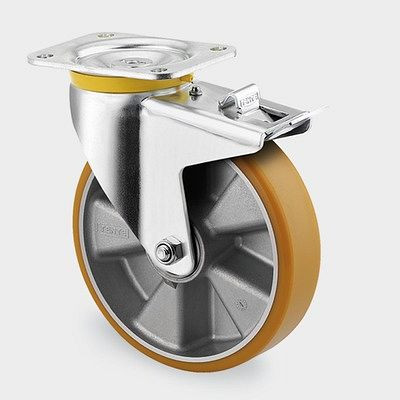 Roulette pivotante TENTE-ROLLEN avec frein, roue Ø 125 mm, capacité de charge 500 kg, hauteur de construction 164 mm, A 92 Shore, 4687ITP125P63 Plat
