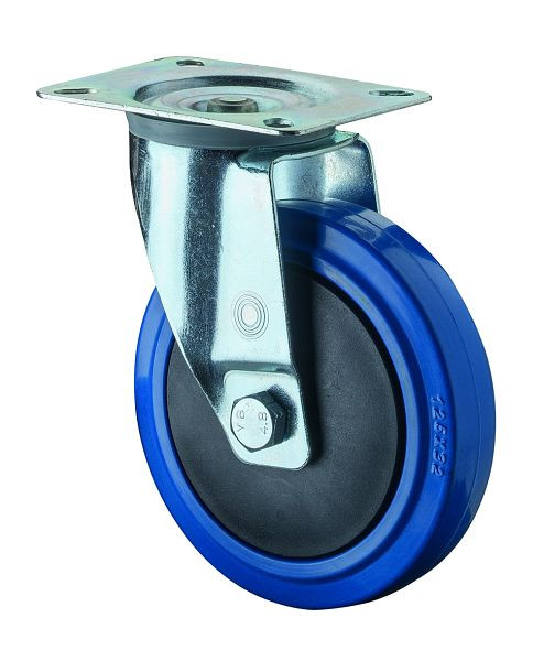 Rouleau de transport BS rollers, largeur de roue 32 mm, Ø roue 125 mm, capacité de charge 175 kg, pneus élastiques bleus, roulements à billes, lot de 2, L400.B62.126