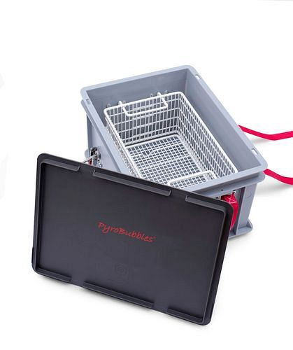 Boîtier de batterie DENIOS en PP, 11 litres, XS-Box 2 Advanced, remplissage PyroBubbles®, 261-767