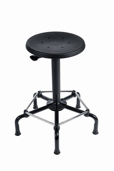 Tabouret de travail Lotz, siège PU noir avec anneau de déverrouillage, ressort à gaz de sécurité, base en acier très stable, hauteur d'assise 560-750 mm, patins, 3530.01