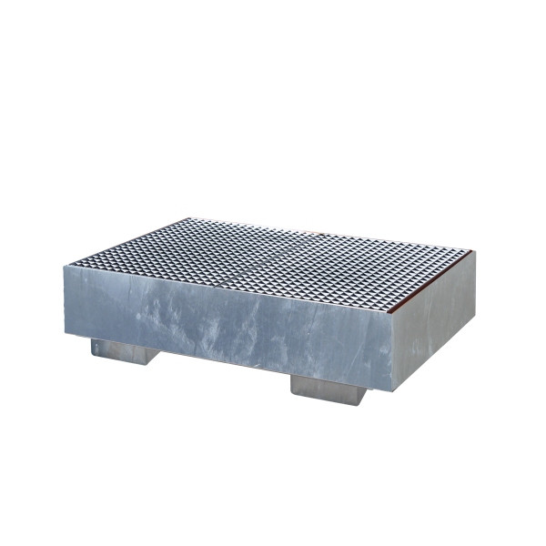 Bac de récupération industriel Eichinger à parois latérales droites, avec grille, 2 x fûts, galvanisé à chaud, 30120100002000