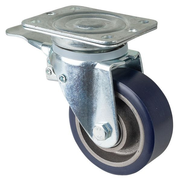 Roulettes BS Roulette robuste avec frein, largeur 50 mm, Ø125 mm, jusqu'à 400 kg, bande de roulement polyuréthane moulé 78 Shore A, fonte, roulement à billes, N120.C11.126