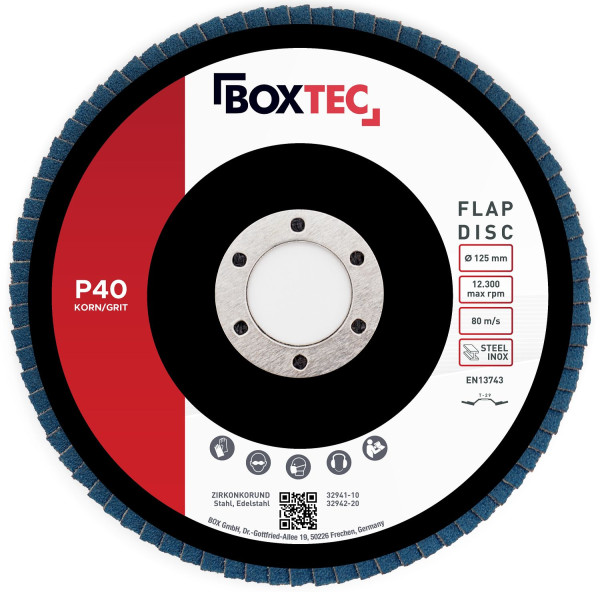 Disques à lamelles professionnels BOXTEC BLEU Disques à lamelles 125mm INOX disques abrasifs paquet de 10 P40, 32941