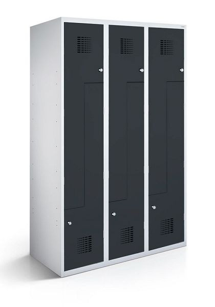 KEMMLIT Casier Z avec 3 compartiments et 6 portes 40cm avec fond fermé, gris anthracite 7016, loquet rotatif, 100186