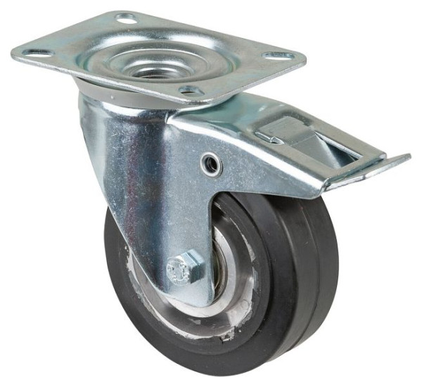 Rouleau de transport BS rollers avec frein, largeur 40 mm, Ø100 mm, jusqu'à 150 kg, pneus élastiques noirs, corps de roue en aluminium, roulements à billes, L420.B80.100