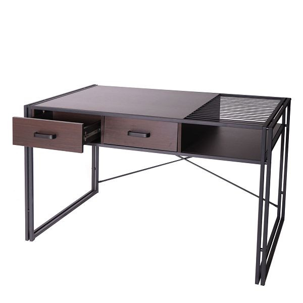 Bureau Mendler HWC-H91, bureau d'ordinateur de bureau, industriel 76x120x70cm, brun foncé, 74456+74457