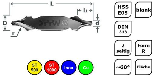 Foret à centrer SPPW HSS-E05 DIN333 R surface - 1,60x4,00, UE: 10 pièces, 1232800160