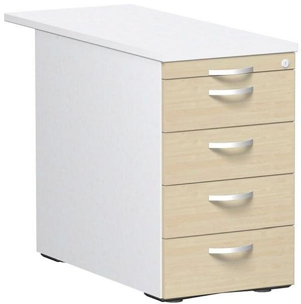 conteneur debout geramöbel avec 4 tiroirs en métal et plaque de recouvrement de 1000 mm, guide de tiroir à roulettes en métal, 438x1000x720, érable/blanc/blanc, N-0310SF4-AWW