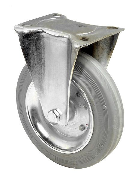 Rouleau de transport BS rollers, rouleau fixe, largeur de roue 50 mm, roue Ø 200 mm, capacité de charge 205 kg, caoutchouc gris, jante en acier, roulement à rouleaux, plaque, L410.B56.200
