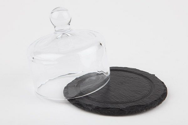 Plaque en ardoise naturelle APS, en 2 parties, Ø 10,5 cm, hauteur : 8 cm, épaisseur du matériau 4-7 mm, avec hotte en verre, 00984