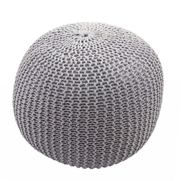 Pouf Mendler HWC-E16, tabouret tricoté, tabouret, pouf tricoté, aspect tricoté 40x50cm, gris, 65080