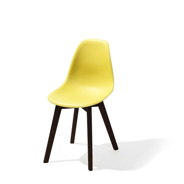 VEBA Chaise empilable Keeve jaune sans accoudoirs, structure en bois de bouleau foncé et assise en plastique, 47 x 53 x 83 cm (LxPxH), 505FD01SY