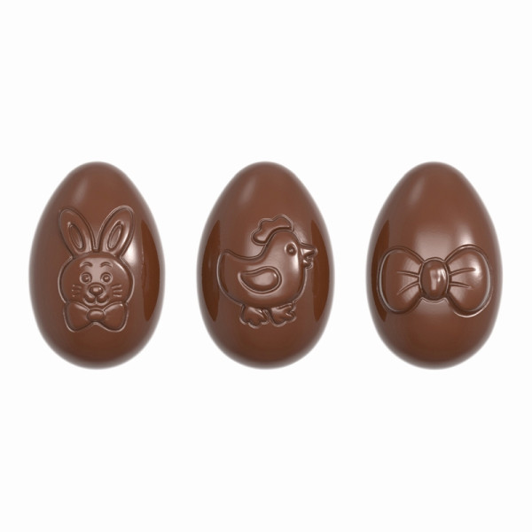 Moule à chocolat Schneider - Oeufs de Pâques 3 figurines, 275 x 135 x 30 mm - moule double / 62 x 41,5 x 23 mm, 2 x 35 g, 3 x 4 pièces, 421664