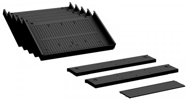 Kit d'équipement de conteneur geramöbel pour tiroirs en plastique : 2 compartiments horizontaux, 1 compartiment longitudinal, 5 étagères inclinées, noir, S-530900-K