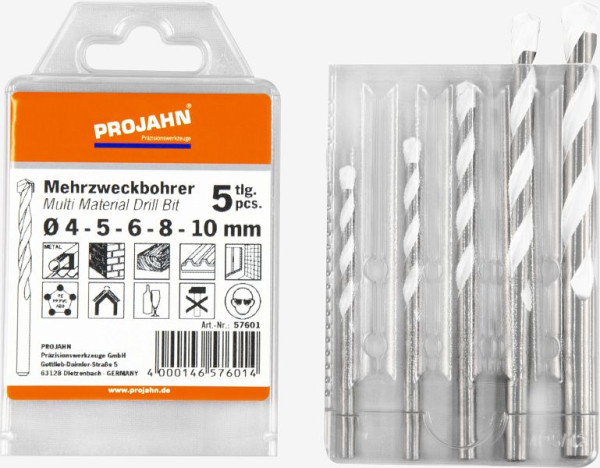 Jeu de forets multi-usages Projahn 5 pièces 4, 5, 6, 8, 10 mm, 57601